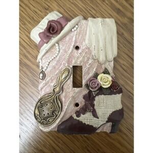 Vintage Figi Graphics Handpainted Pink Ceramic Single Toggle Wall Plate